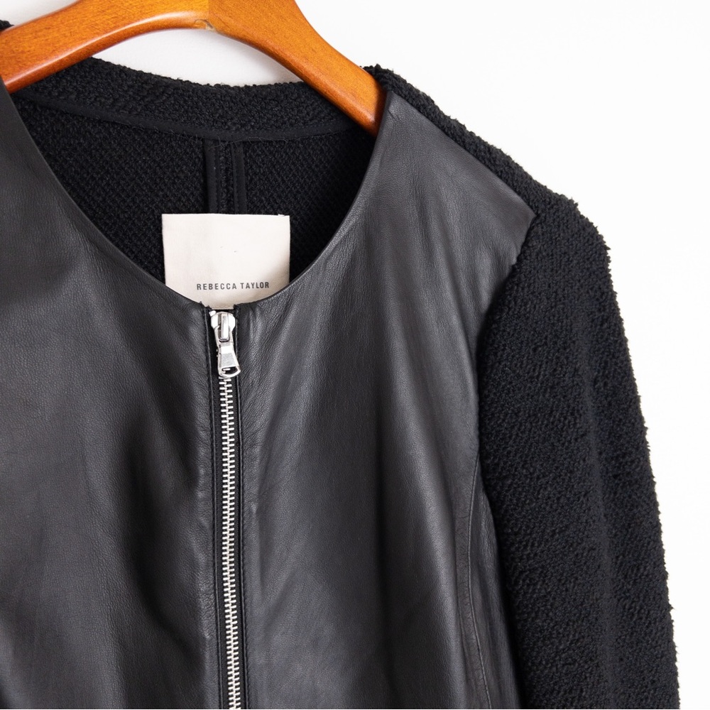 Rebecca Taylor . Leather & Boucle Knit Ruffle Peplum Jacket - Picture 7 of 10